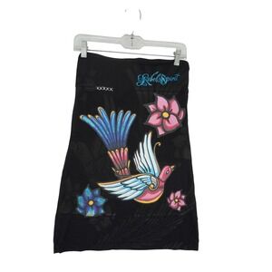 Rebel Spirit Tube Top Mini Dress Y2K Tattoo Graphic Strapless Bodycon Size S